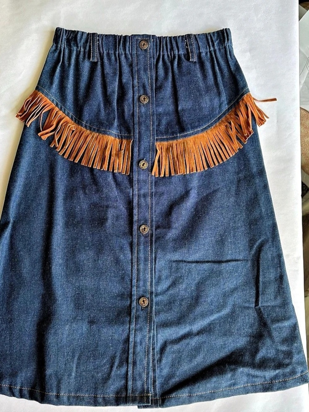 Zaki Girl’ Denim Fringe Cowgirl Skirt Size 8 15
